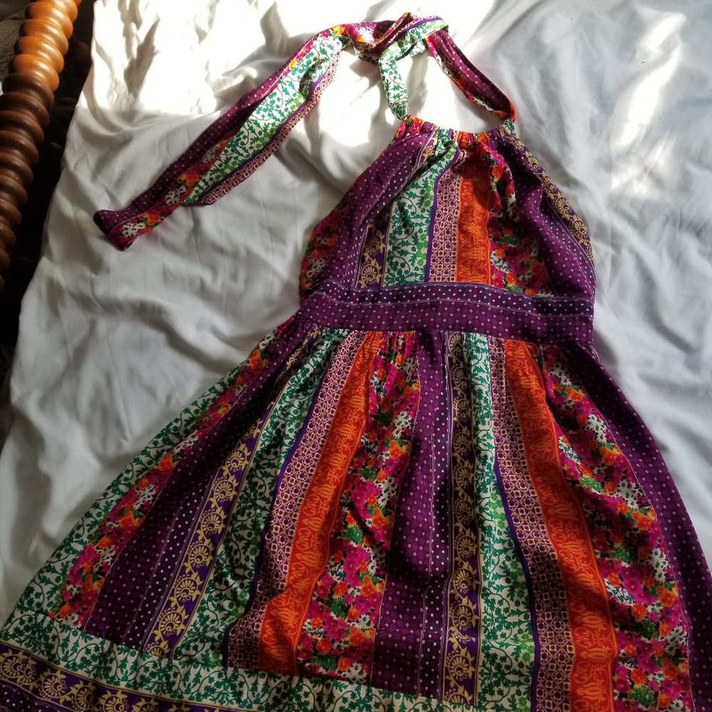 Fit & Flare High Neck Halter Patchwork Dress - Picture 4 of 5